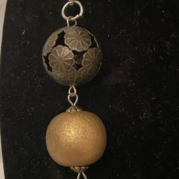 25” Bohemian wood, mixed ceramic, large nugget, beaded necklace w/3” extender - Picture 8 of 13